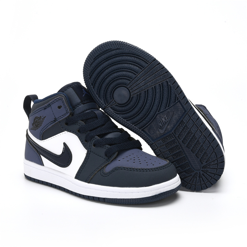 Youth Running Weapon Air Jordan 1 White/Black/Navy Shoes 0179